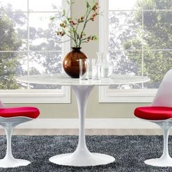 Modway Lily Round Marble Dining Table, White Base