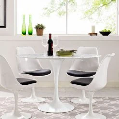 Modway FURNITURE Lily Oval Marble Dining Table, White Base