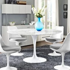 Modway Lily Round Marble Dining Table, White Base