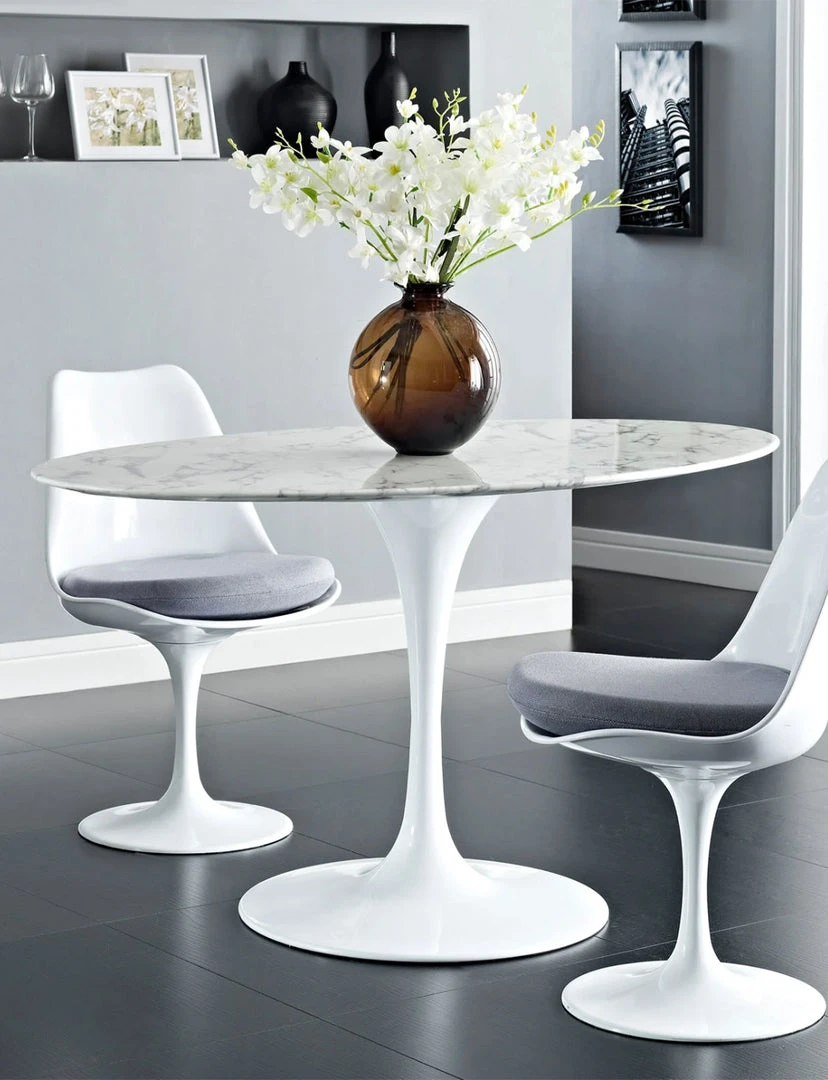 Modway FURNITURE Lily Oval Marble Dining Table, White Base 6 Modway FURNITURE Lily Oval Marble Dining Table, White Base
