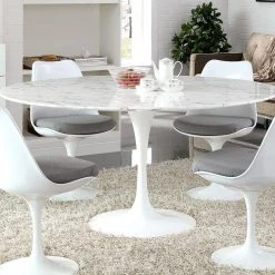 Modway Lily Round Marble Dining Table, White Base