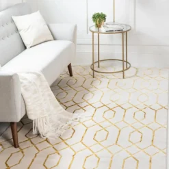 Unique Loom Hiba Glam Trellis Rectangle Rug, White Gold DECOR 11 Unique Loom Hiba Glam Trellis Rectangle Rug, White Gold DECOR