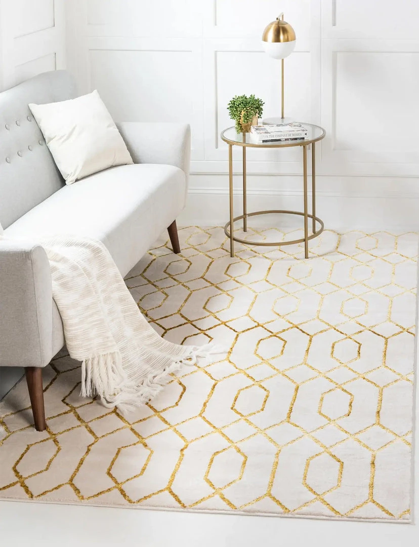 Unique Loom Hiba Glam Trellis Rectangle Rug, White Gold DECOR 3 Unique Loom Hiba Glam Trellis Rectangle Rug, White Gold DECOR