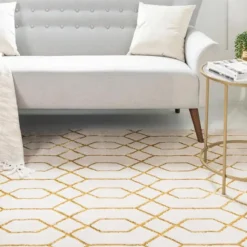 Unique Loom Hiba Glam Trellis Rectangle Rug, White Gold DECOR 12 Unique Loom Hiba Glam Trellis Rectangle Rug, White Gold DECOR