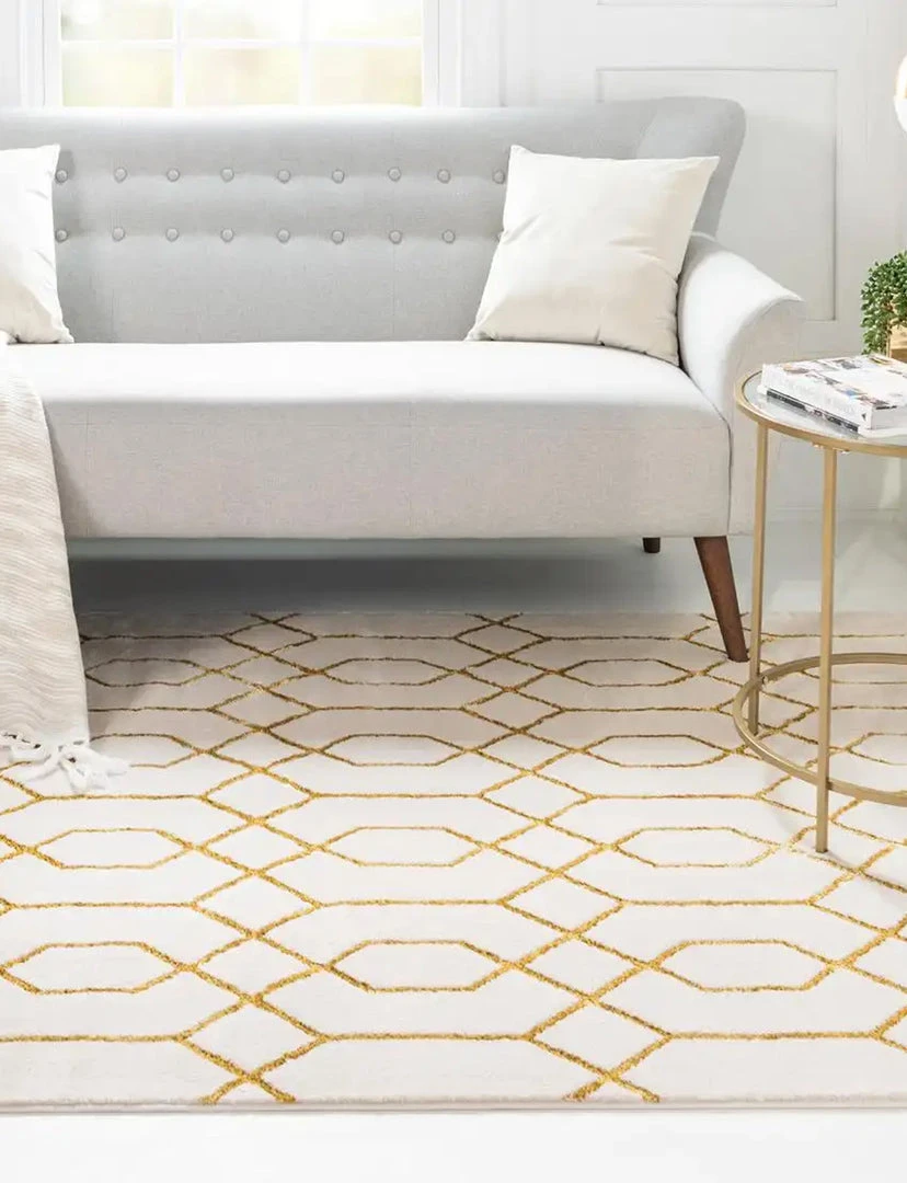 Unique Loom Hiba Glam Trellis Rectangle Rug, White Gold DECOR 4 Unique Loom Hiba Glam Trellis Rectangle Rug, White Gold DECOR