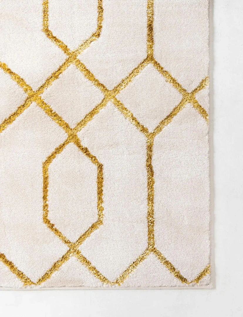 Unique Loom Hiba Glam Trellis Rectangle Rug, White Gold DECOR 8 Unique Loom Hiba Glam Trellis Rectangle Rug, White Gold DECOR