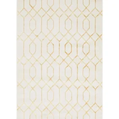Unique Loom Hiba Glam Trellis Rectangle Rug, White Gold DECOR