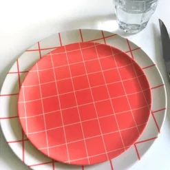 Xenia Taler Red Grid Side Plate 8" KITCHEN 5 Xenia Taler Red Grid Side Plate 8