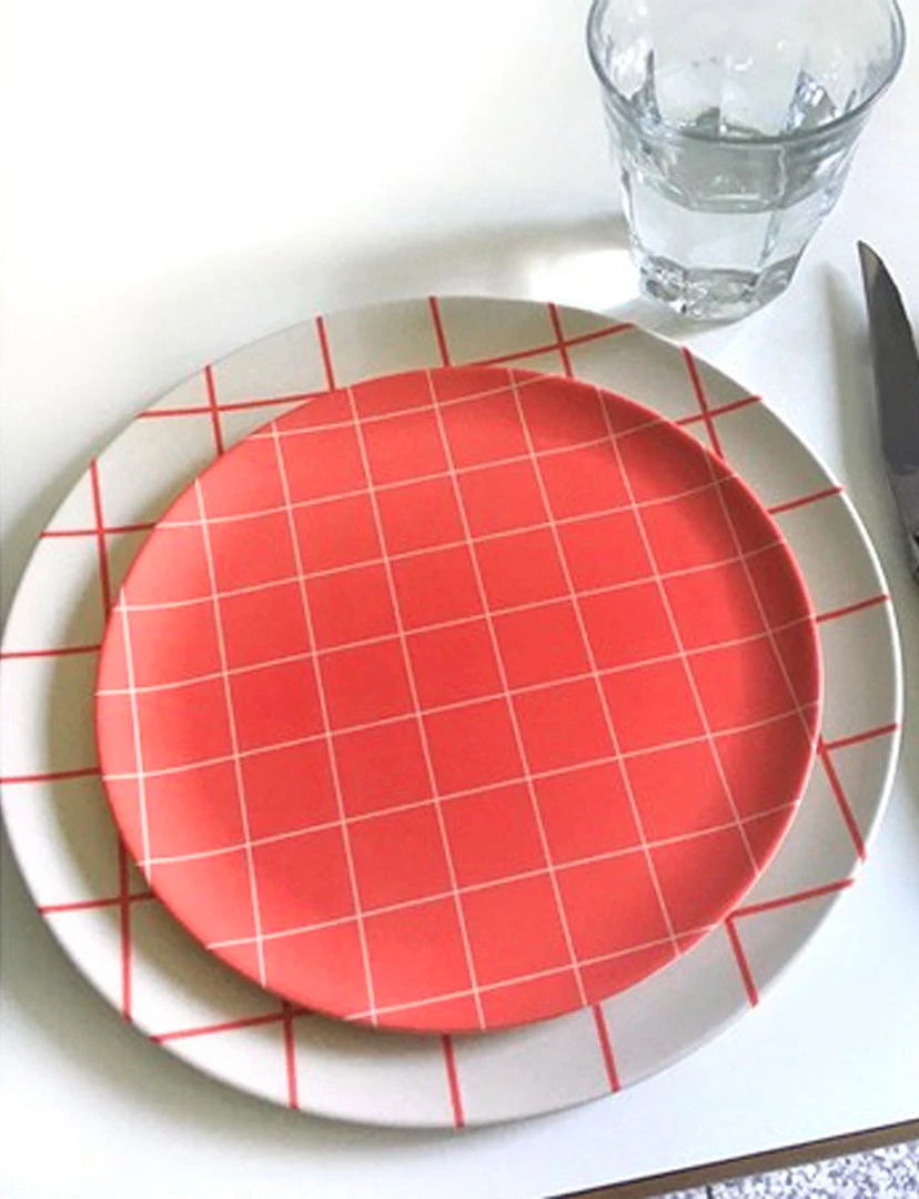 Xenia Taler Red Grid Side Plate 8" KITCHEN 3 Xenia Taler Red Grid Side Plate 8" KITCHEN